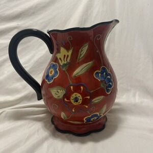 Susan Winget Large FLORAL Pitcher Vibrant Colors Texture Certified International